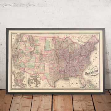 Old Rare County Map of the United States by GW Colton, 1874