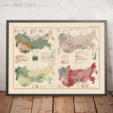 Infographic Map of USSR, 1967: Russian Population Dynamics, Industrial Progress, and Agricultural Landscape