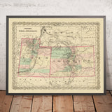 Alte Karte von Utah & Colorado von J. H. Colton, 1873: Salt Lake City, Denver, Provo, Colorado Springs, Fort Collins 