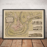 Old Map of Shrewsbury in 1746 by John Rocque - River Severn, Frankwell, Welsh Bridge, Stone Bridge, Bowling Green