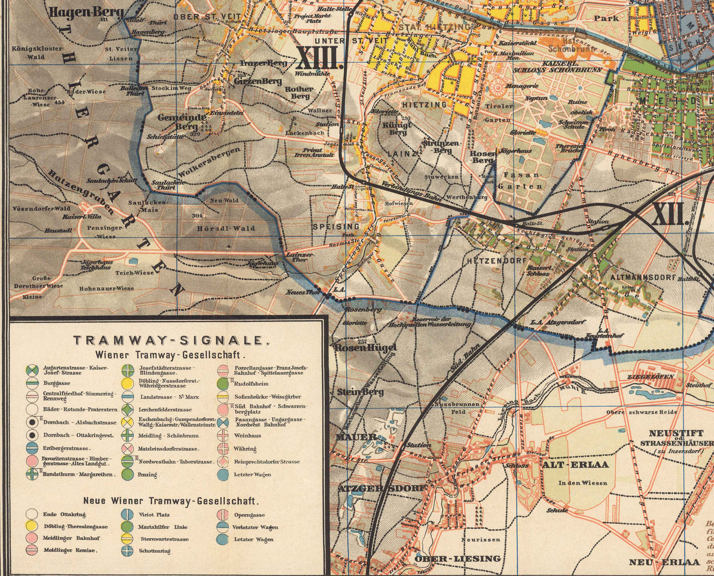 Alte Karte von Wien von Gustav Freytag aus dem Jahr 1895 – Innere Stadt, Leopoldstadt, Wieden, Margareten, Landstraße