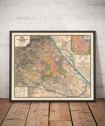 Antica mappa di Vienna di Gustav Freytag nel 1895 - Innere Stadt, Leopoldstadt, Wieden, Margareten, Landstraße 