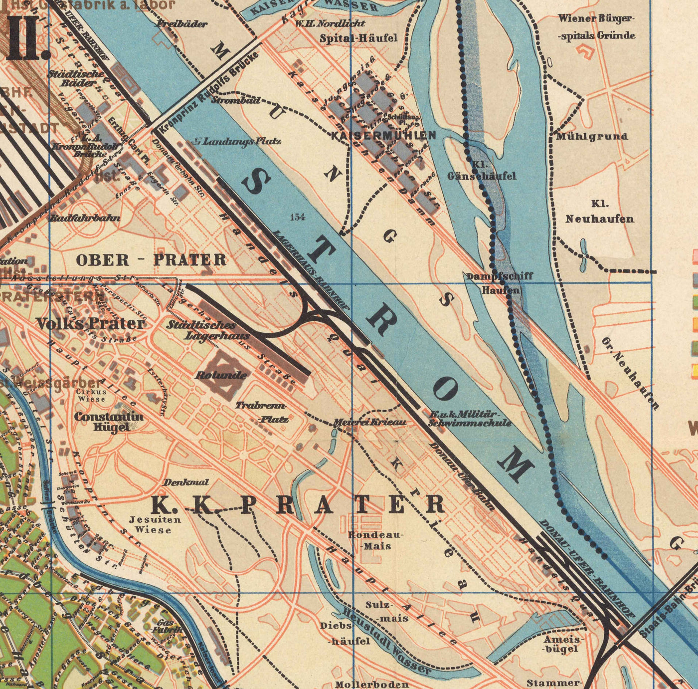 Ancienne carte de Vienne par Gustav Freytag en 1895 - Innere Stadt, Leopoldstadt, Wieden, Margareten, Landstraße
