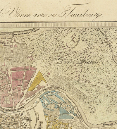 Ancienne carte de Vienne par Tranquillo Mollo en 1803 - Augarten, Praterstern, Franzensbrucke, Burggarten, City Park