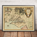 Ancienne carte de la Virginie et du Maryland par John Speed, 1676 : Jamestown, Yorktown, la baie de Chesapeake et la ligne Mason-Dixon