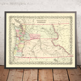 Alte Karte von Washington und Oregon von Colton, 1859: Olympia, Vancouver, Salem, Portland, Walla Walla 