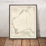 Mappa Antica dell'Australia Occidentale di Arrowsmith, 1844: Perth, Adelaide, Coste, Contee, Scoperte 