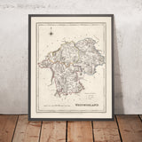 Ancienne carte de Westmorland par Samuel Lewis, 1844 : Appleby, Kendal, Kirkby Stephen, Brough, Lake District