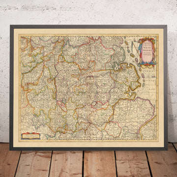 Antica mappa della Vestfalia di Visscher, 1690: Amburgo, Brema, Hannover, Colonia, Dortmund 