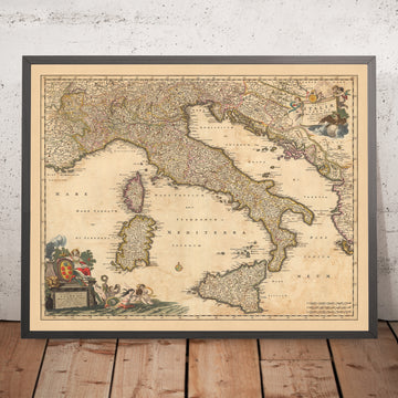 Alte Karte von Italien von Visscher, 1690: Rom, Mailand, Palermo, Florenz, Monaco 