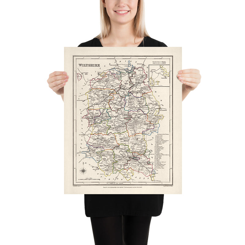 Old Map of Wiltshire by Samuel Lewis, 1844: Salisbury, Devizes, Marlborough, Chippenham, Stonehenge