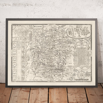 Ancienne carte de Wiltshire en 1611 par John Speed ​​- Salisbury, Stonehenge, Swindon, Trowbridge