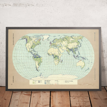 Mappa infografica antica della idrografia mondiale, 1967: Fiumi, Laghi e Oceani 