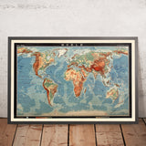 Mappa fisica del mondo antico di G Pohlmann, 1950: Grafico della sala conferenze educativa 