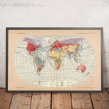 Antigua infografía del mapa de las comunicaciones en la superficie del mundo, 1967: Rutas de envío, Rutas aéreas, Zonas horarias 