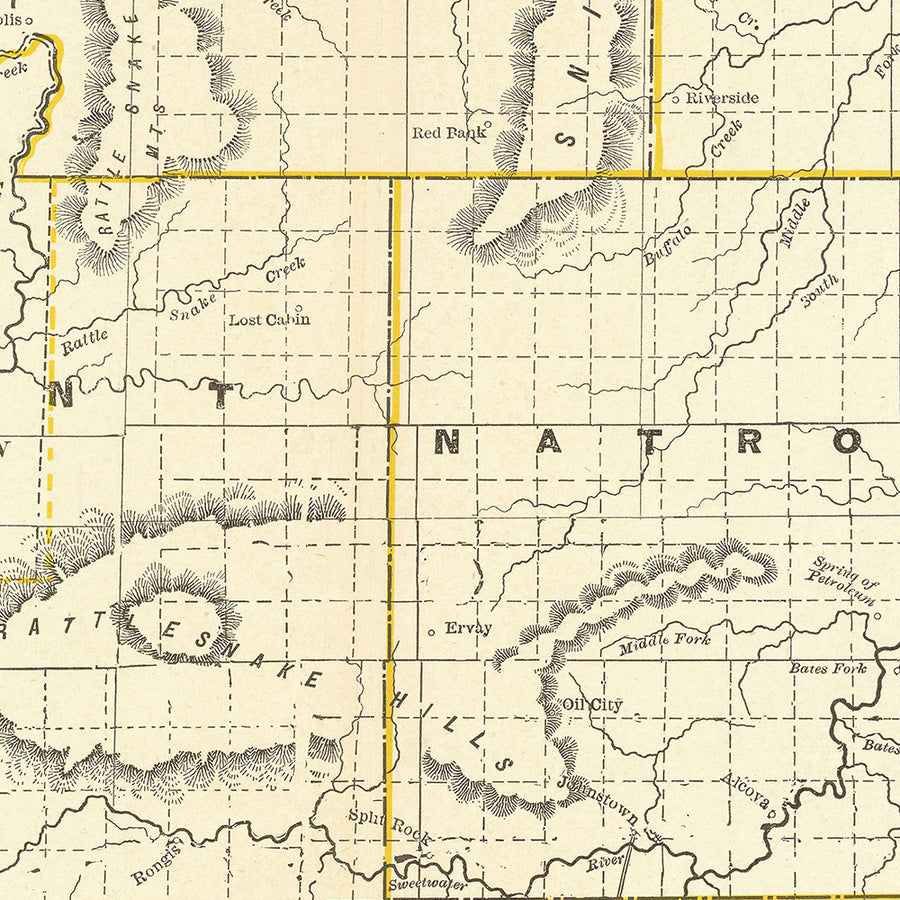 Old Map of Wyoming by Cram, 1891: Yellowstone, Grand Teton, Wind River Range