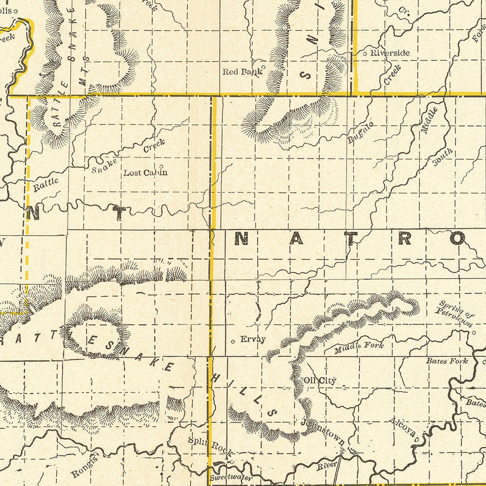 Mapa antiguo de Wyoming por Cram, 1891: Yellowstone, Grand Teton, Wind River Range