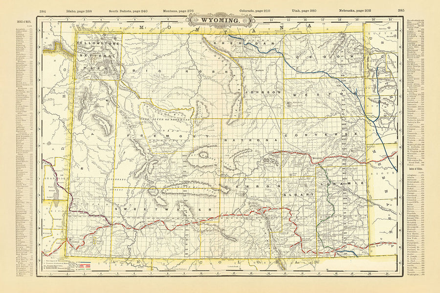Old Map of Wyoming by Cram, 1891: Yellowstone, Grand Teton, Wind River Range