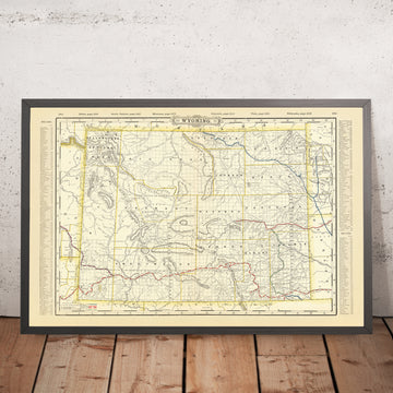 Old Map of Wyoming by Cram, 1891: Yellowstone, Grand Teton, Wind River Range
