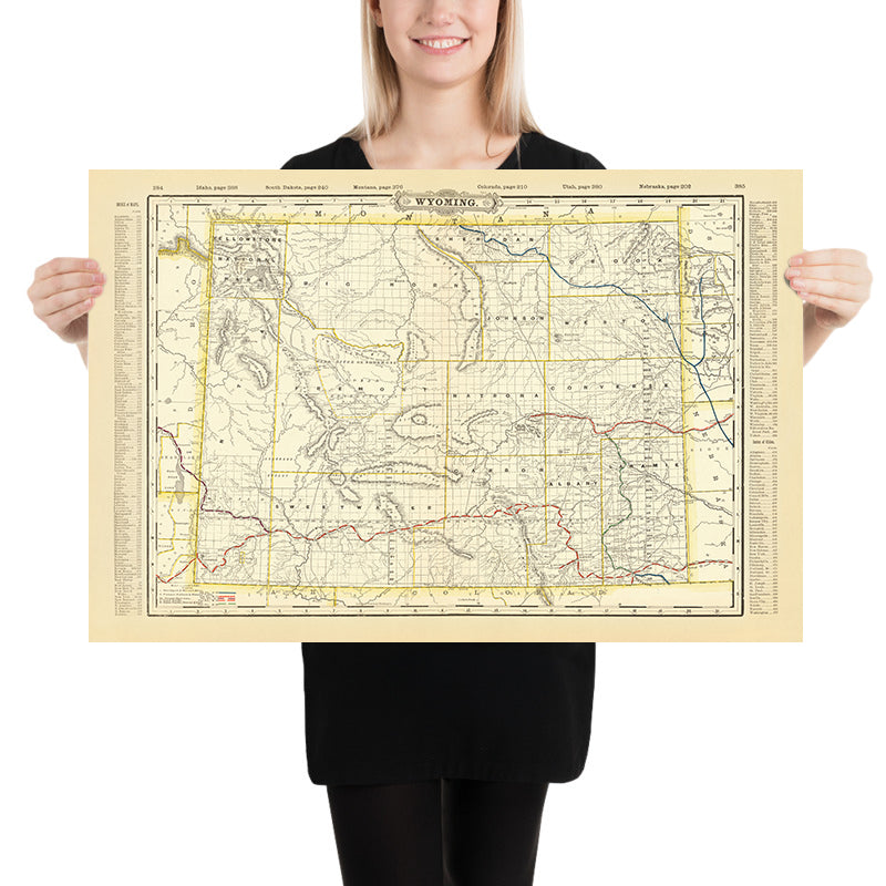 Old Map of Wyoming by Cram, 1891: Yellowstone, Grand Teton, Wind River Range