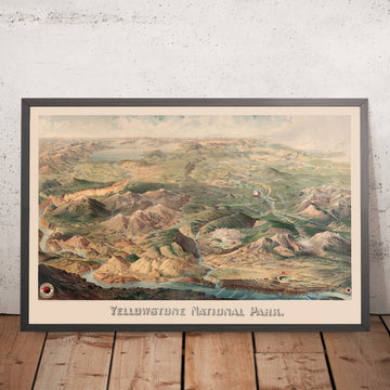 Old Birdseye Map of Yellowstone National Park by Wellge, 1904: Northern Pacific Park Line, Rivers, Lakes, Mt Sheridan
