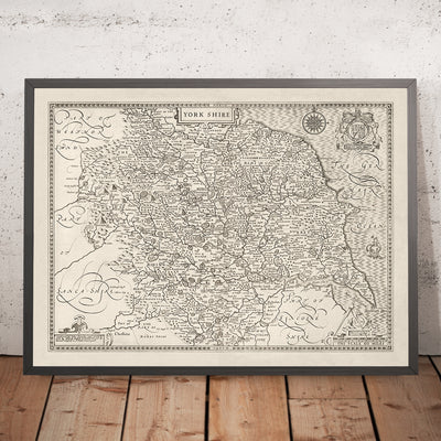 Ancienne Carte de Yorkshire, 1611, John Vitesse - Hull, York, Middlesbrough, Sheffield, Leeds