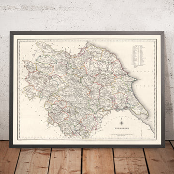 Old Map of Yorkshire by Samuel Lewis, 1844: Leeds, Sheffield, Bradford, Kingston upon Hull, and York