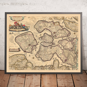 Mappa antica della Zelanda di Visscher, 1690: Terneuzen, Vlissingen, Bergen op Zoom, Goes, Middelburg 