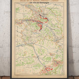 Alte Champagner-Weinbergkarte, Frankreich, 1944 von Louis Larmat - Reims, Epernay, Troyes, Chatau-Thierry, Bar-Sur-Seine 