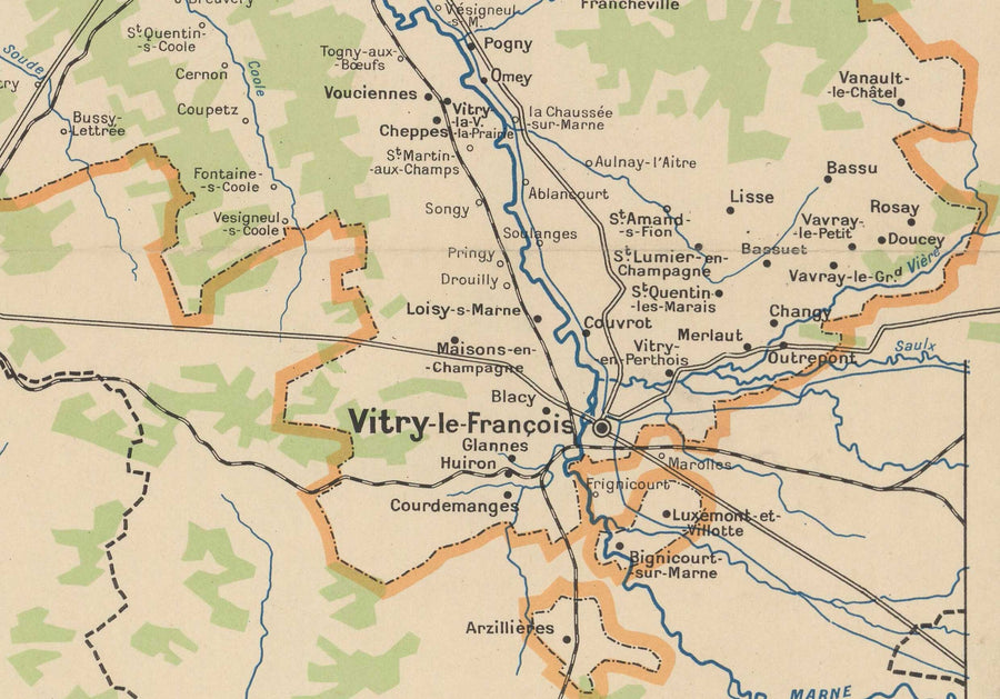 Mappa del vecchio vigneto di Champagne, Francia, 1944 di Louis Larmat - Reims, Epernay, Troyes, Chateau-Thierry, Bar-Sur-Seine 
