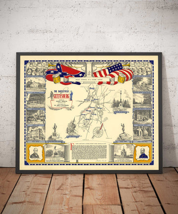 Alte Karte der Schlacht von Gettysburg, 1863 von Barclay Rubincam - Bürgerkrieg - Konföderation gegen Union Gedenkdiagramm 