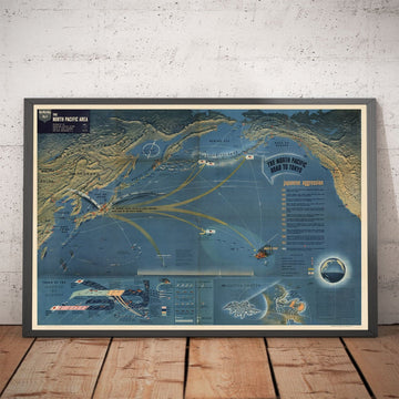 NavWarMap No. 4 - Old World War 2 Map, 1944 - Pacific Battles, Pearl Harbour, US vs. Japan - US Navy Educational & Propaganda Map