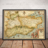 Mappa antica del sud-est dell'Inghilterra nel 1575 di Saxton - Prima mappa rara di Londra, Kent, Sussex, Surrey, Middlesex 