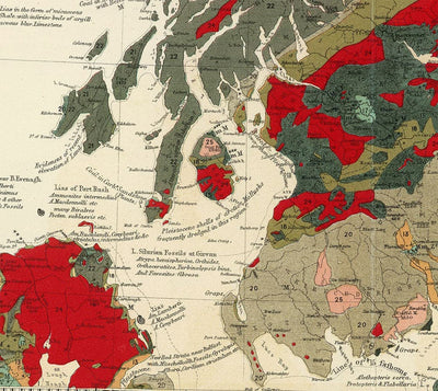 Masque écossais / guêtre de cou avec une carte vintage de la carte géologique et paléontologique des îles britanniques (Écosse) 1854, par A.K. Johnston et Edward Forbes.