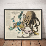 Mapa satírico antiguo de Europa, 1877 de Fredrick Rose - Propaganda del siglo XIX Serio-Comic, Octopus Russian vs. Ottoman Impires