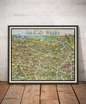 Mapa antiguo de Silicon Valley, 1982 - Gráfico pictórico de MountainView, Sunnyvale, Cupertino, San Jose, Fremont