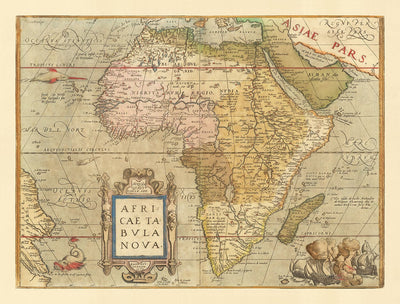 Ancienne carte de l'Afrique par Abraham Ortelius, 1570 - Première carte du continent africain - Nubie, Zanzibar, Afrique centrale, Nil