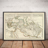 Old Map of Alexander the Great's Empire, 1731 - 336-323 BC, Egypt, Turkey, Middle East, Persia, Afghanistan