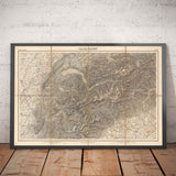Antica mappa delle Alpi del 1874 di Johann Mayr - Cervino, Monte Bianco, Ginevra, Rodano, Losanna, Grenoble, Sierre 