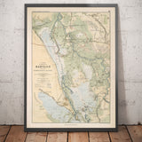 Antiguo mapa de la antigua ciudad de Babilonia en 1874 por William Smith - Iraq, Imperio Babilónico, Río Éufrates, Hillah