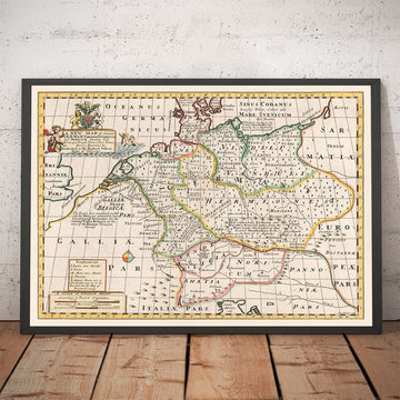 Mappa Antica della Germania, 1712 - Germania, Tribù Germaniche, Norico, Rezia, Austria, Svizzera, Polonia, Danimarca 