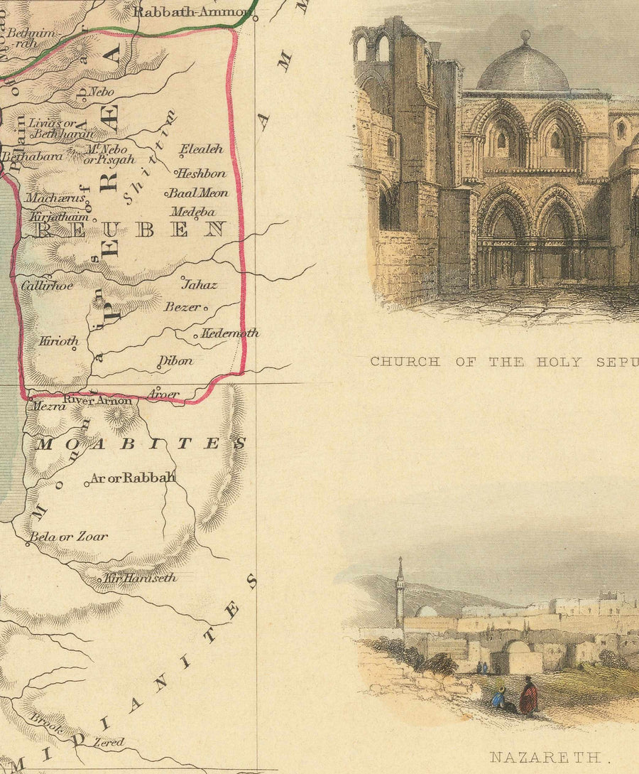 Mappa antica della Palestina nel 1851 - Terra Santa, Canaan, Gerusalemme, Giudea, Samaria, Galilea, Israele, Cisgiordania, Gaza 