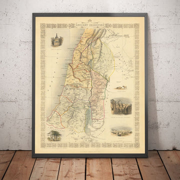 Old Map of Ancient Palestine in 1851 - Holy Land, Canaan, Jerusalem, Judea, Samaria, Galilee, Israel, West Bank, Gaza