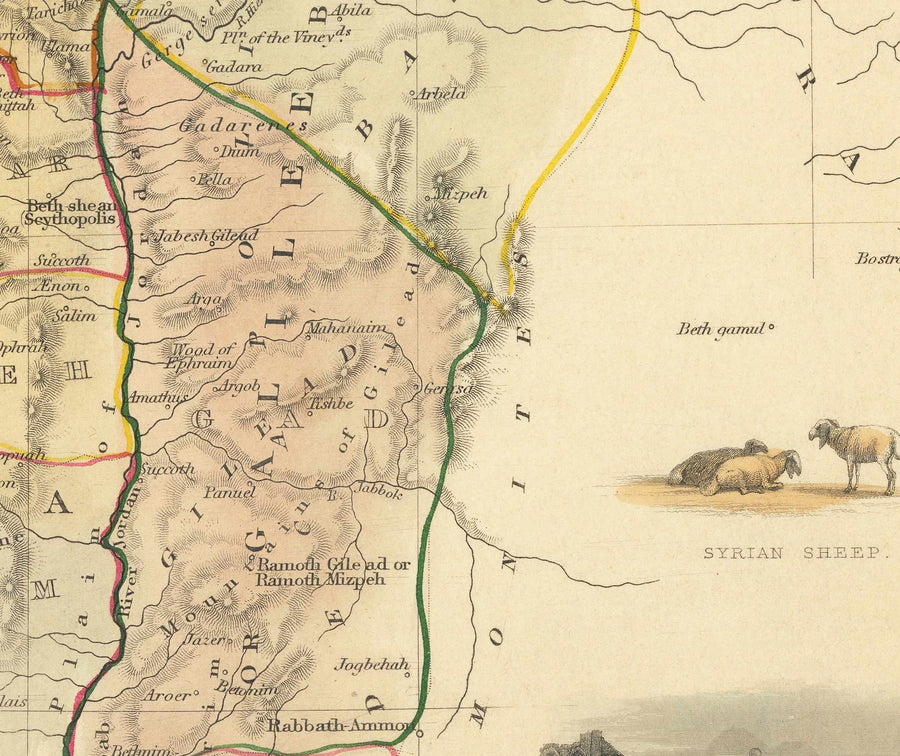 Mappa antica della Palestina nel 1851 - Terra Santa, Canaan, Gerusalemme, Giudea, Samaria, Galilea, Israele, Cisgiordania, Gaza 