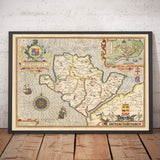 Alte Karte von Anglesey Wales, 1611 von John Speed - Holyhead, Llanfairpwllgwyngyll, Bangor 