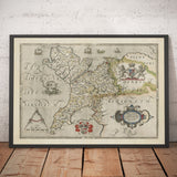 Primer mapa de Anglesey y Gwynedd, 1577 - Mapa antiguo de Christopher Saxton - Bangor, Holyhead, Conwy, Caernarfon, Llandudno