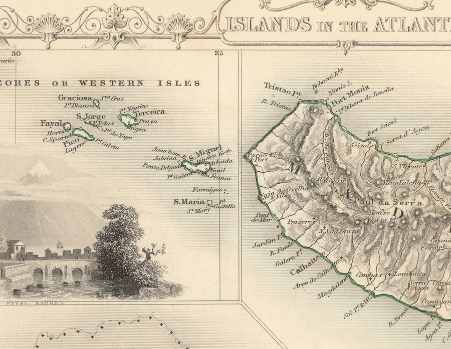 Mappa Antica delle Isole Atlantiche, 1851 di Tallis & Rapkin - Bermuda, Azzorre, Canarie, Tenerife, Madeira, Capo Verde 