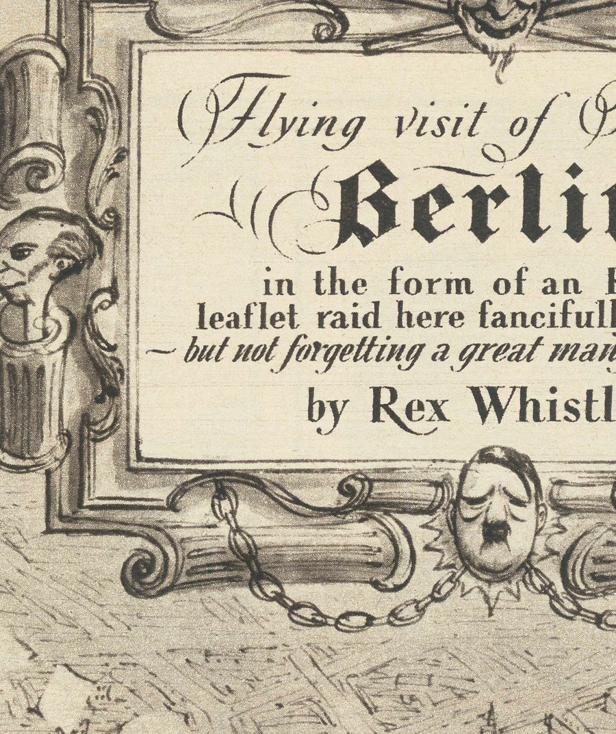 Mappa antica di Berlino, 1939 di Rex Whistler - Propaganda satirica della Seconda Guerra Mondiale - Hitler, Goebbels, Cherubini, Dea Britannia 