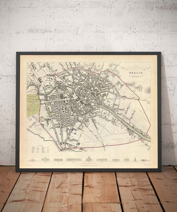 Alte Karte von Berlin im Jahr 1833 von SDUK - Deutschland, Tiergarten, Alexanderplatz, Berliner Mauer, Brandenburger Tor 