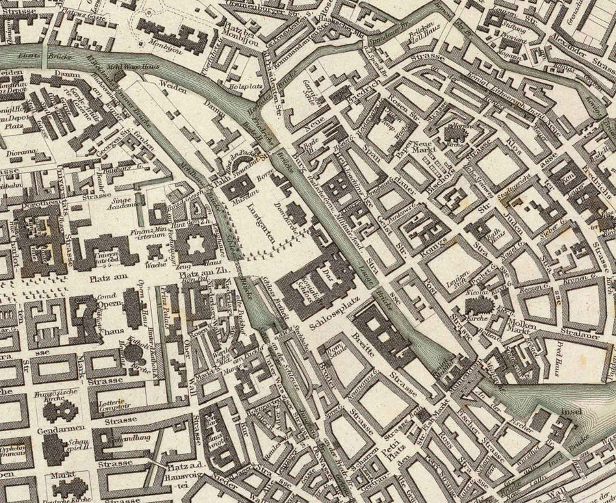 Mappa antica di Berlino nel 1833 di SDUK - Germania, Tiergarten, Alexanderplatz, Muro di Berlino, Porta di Brandeburgo 